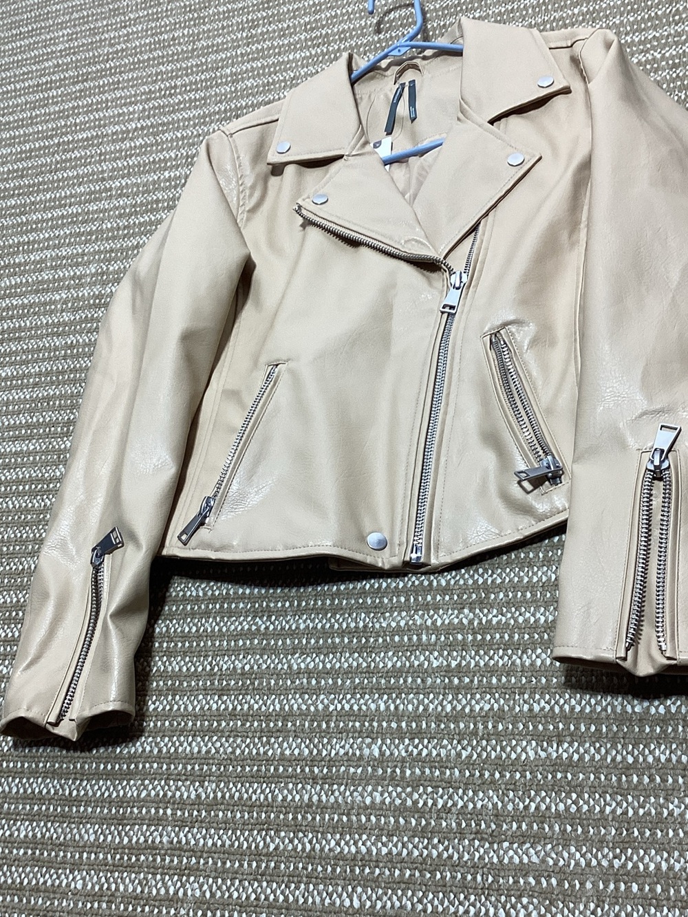 NWT Anthropologie Tan Faux Leather Moto Jacket - Picture 9 of 15